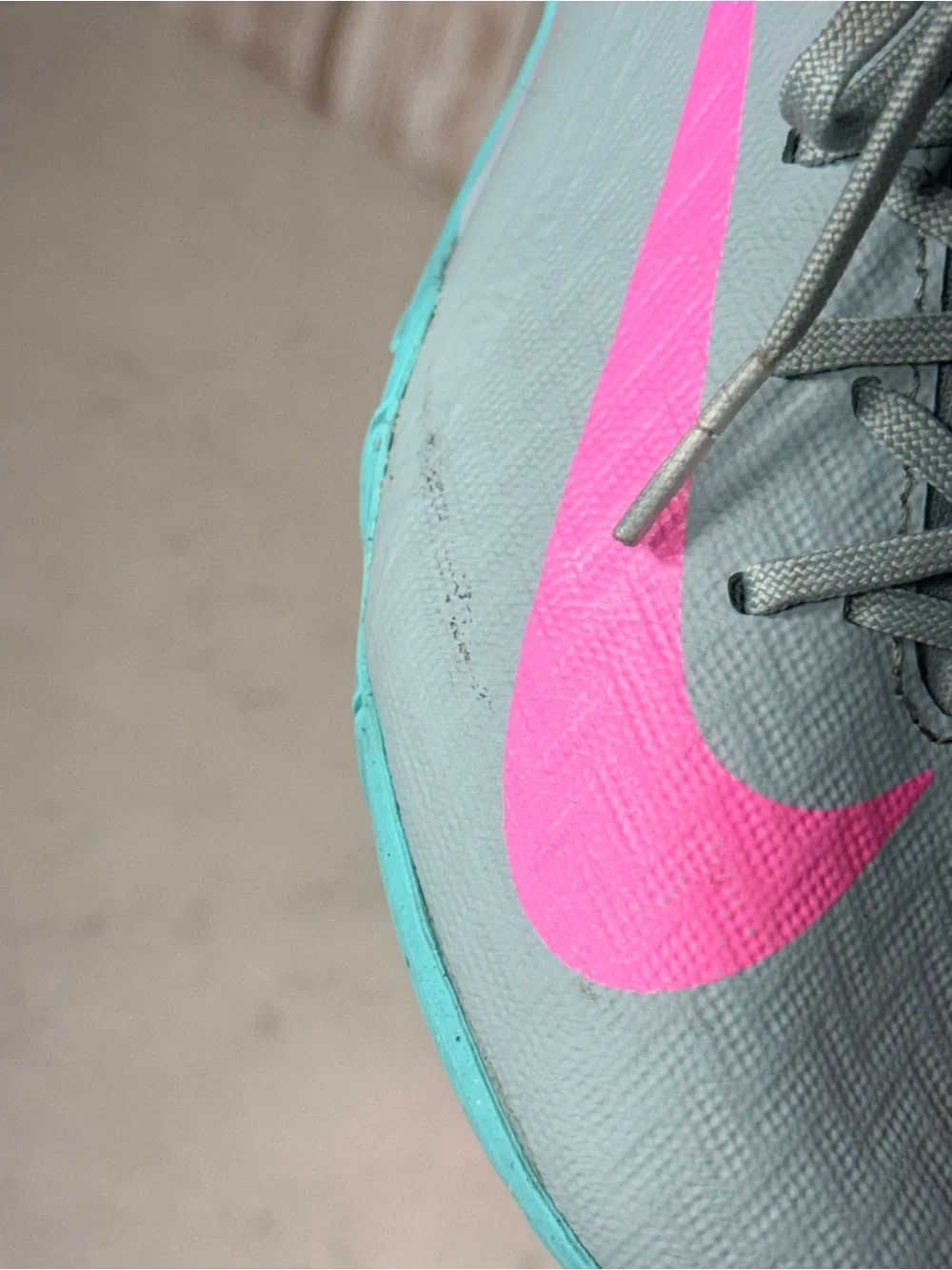 Nike Kids Gray & Pink Turf Soccer Sneakers